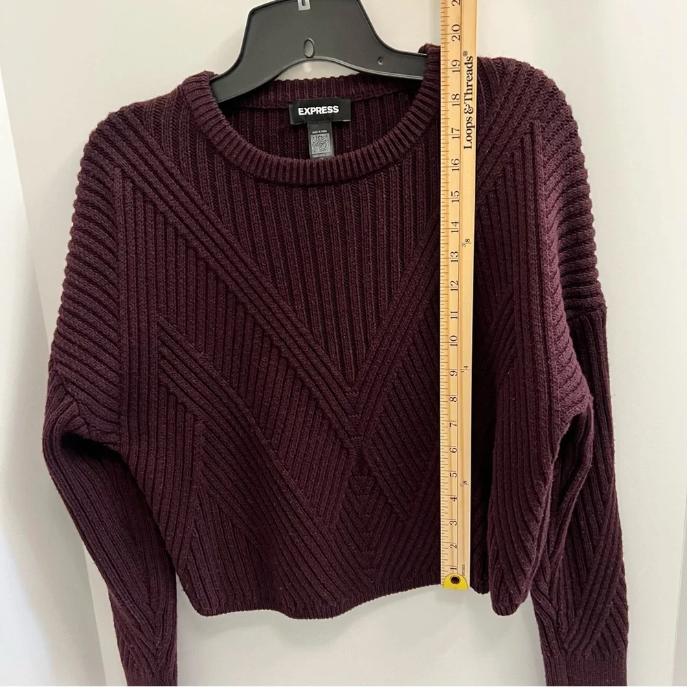 EXPRESS Ribbed Crew Neck Sweater-Dark Purple - Picture 5 of 7